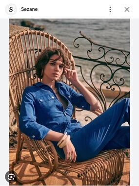 Sezane Cobalt Blue Utility Jumpsuit with Tie Waist